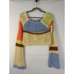 Urban Outfitters Crochet Knit Sweater Women L Multicolor Excellent Bell Sleeve